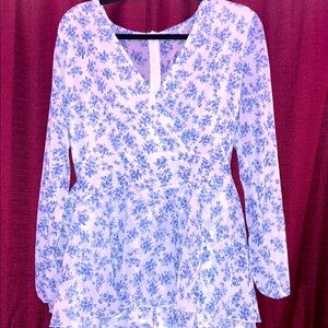 Floral Blue and White Long Sleeve Dress